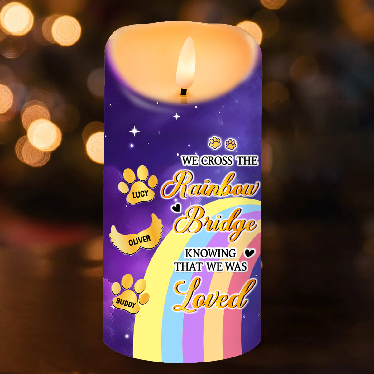 I Crossed The Rainbow Bridge Memorial Pet - Personalized Flameless LED Candle