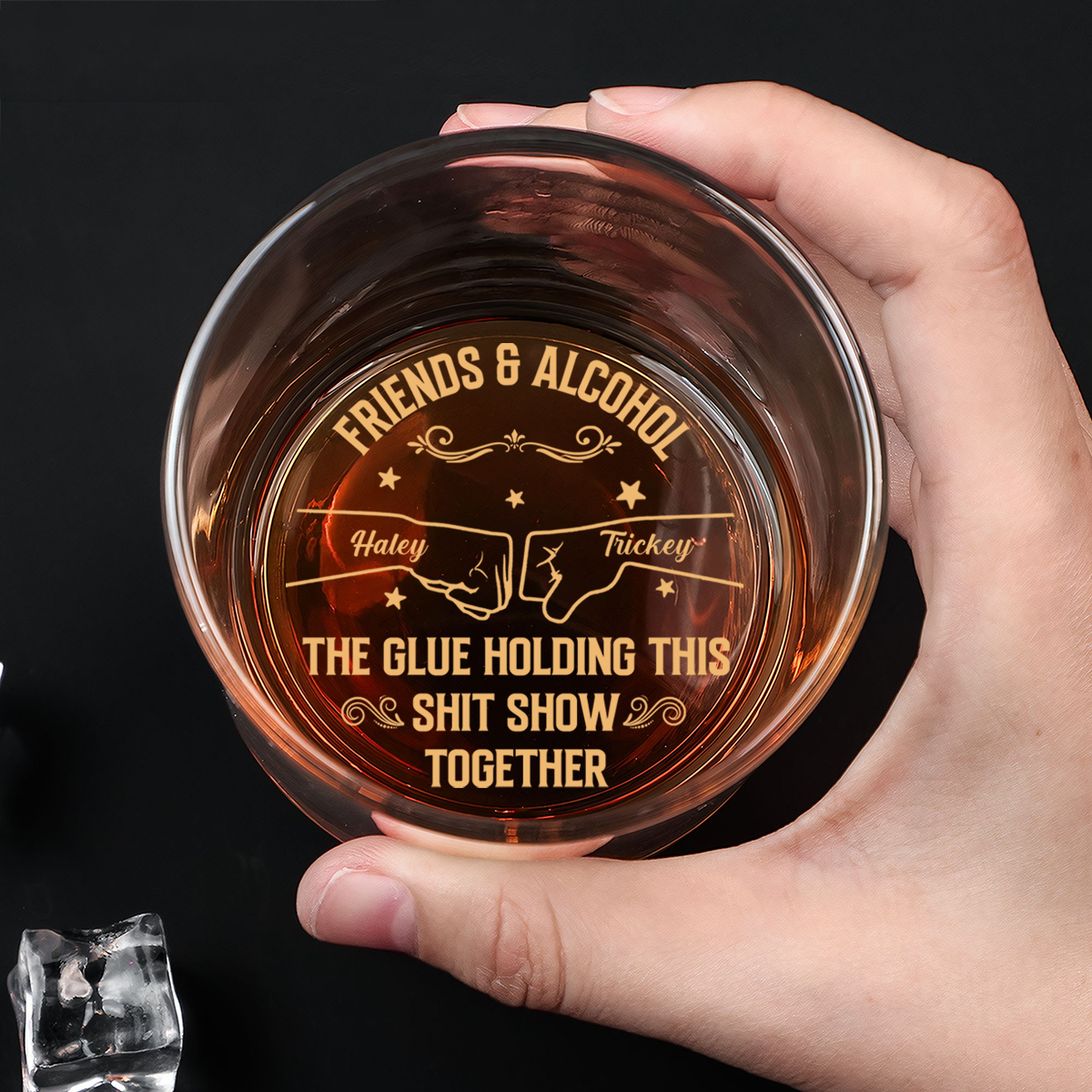 Friends & Alcohol The Glue Holding This Together - Personalized Engraved Whiskey Glass