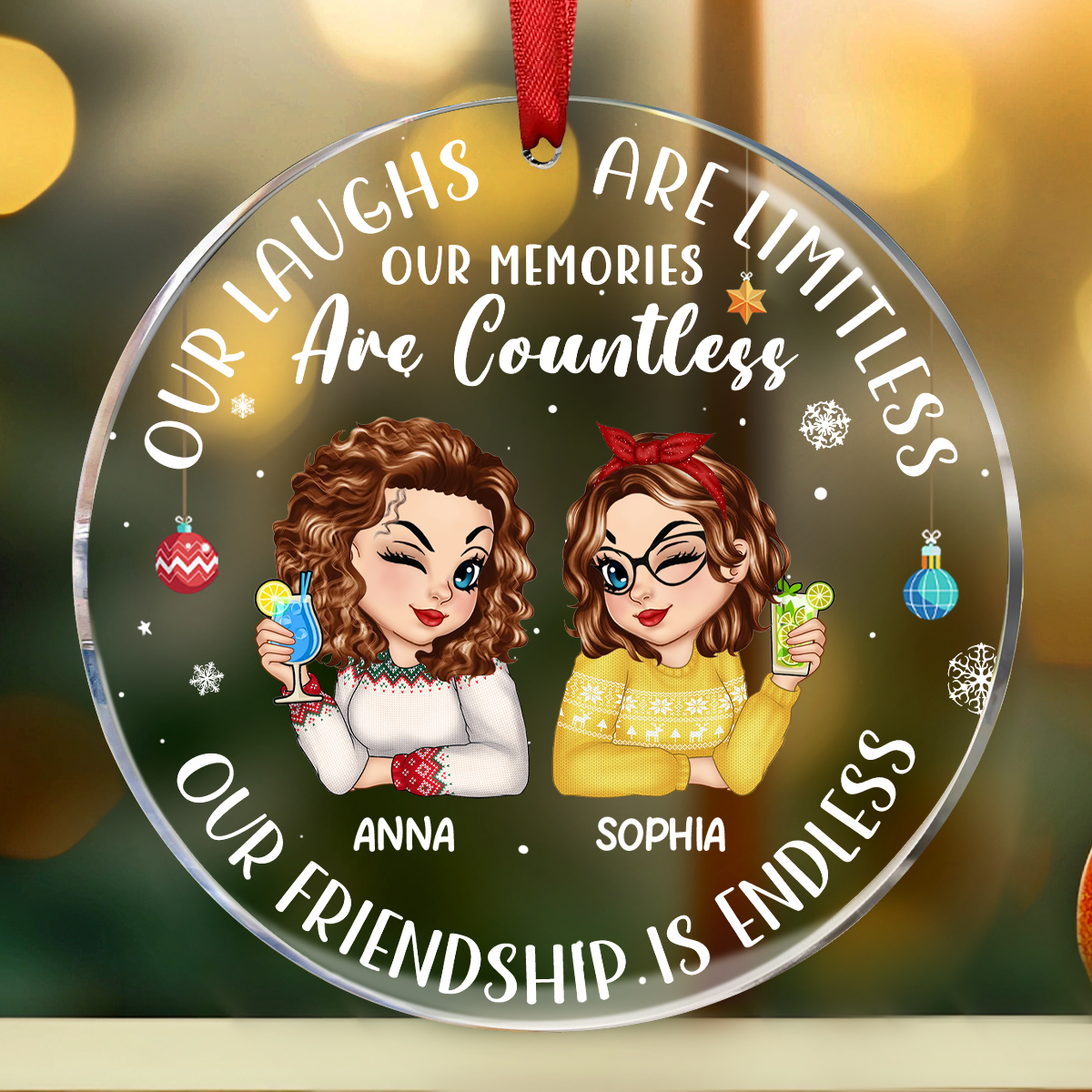 Besties Our Laughs Are Limitless Christmas - Personalized Circle Ornament