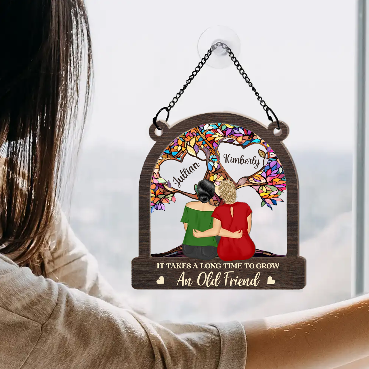 Grow An Old Friend Tree Of Life - Personalized Window Hanging Suncatcher Ornament