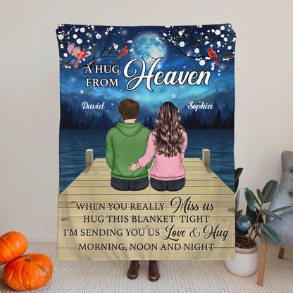 A Hug From Heaven When You Really Miss Me Memorial Back Sitting - Personalized Fleece Blanket, Sherpa Blanket