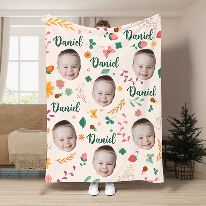 Custom Photo Baby Kid Face - Personalized Fleece Blanket