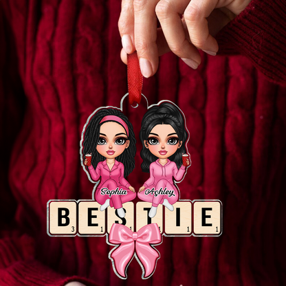 Coquette Besties Sisters Puzzle Art Personalized Acrylic Ornament, Christmas Gift For Besties Sisters Friends