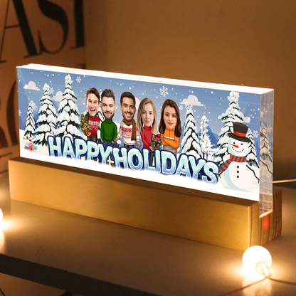 Happy Holiday Funny Family, Custom Photo, Personalized Family Photo Acrylic Block LED Night Light, Family Keepsake