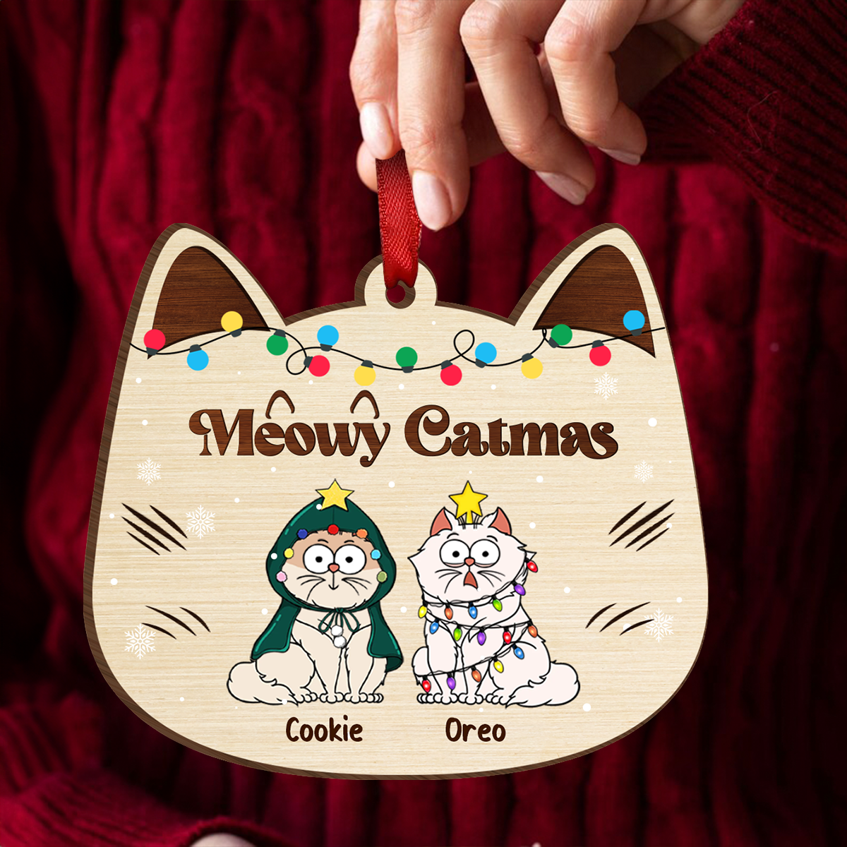 Meowy Catmas - Personalized Custom Shaped Wooden Ornament