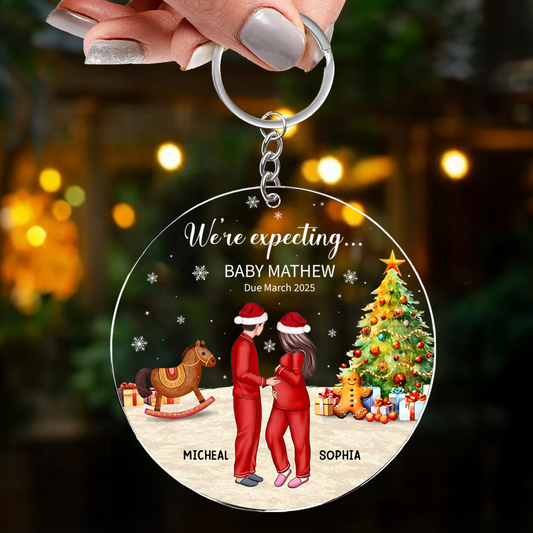 Personalized Expecting Parents Keychain, Pregnancy Keychain Gifts, Pregnant Couple and Pet Keepsakes