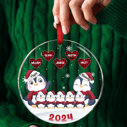 Papa Nana Penguin Christmas Grandparents - Personalized Circle Ornament