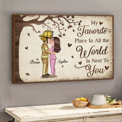 Favorite Place In The World Couple Kissing Personalized Poster, Gift by Occupation For Her, For Him