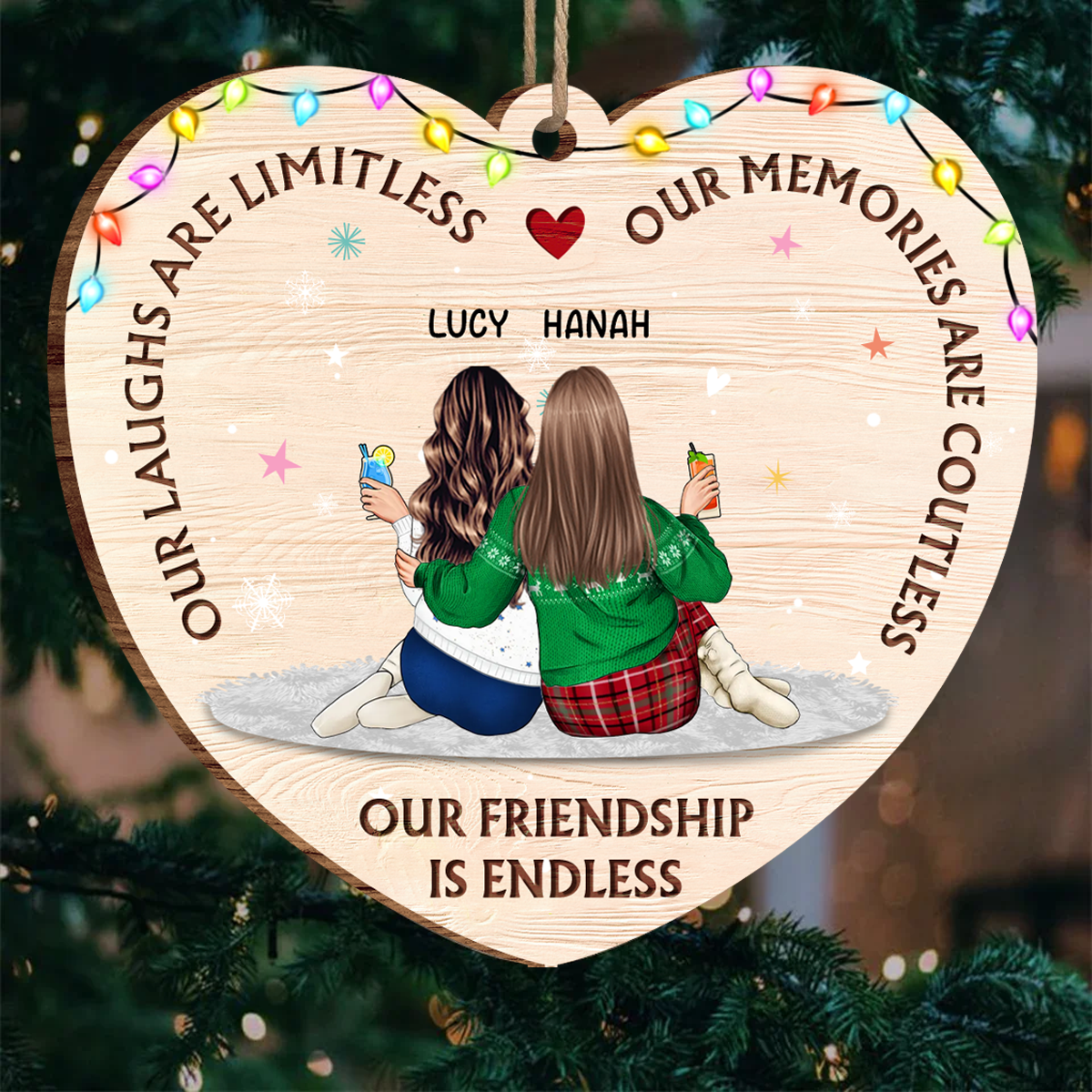 Our Laughs Are Limitless - Bestie Personalized Custom Ornament - Wood Custom Shaped - Christmas Gift For Best Friends, BFF, Sisters