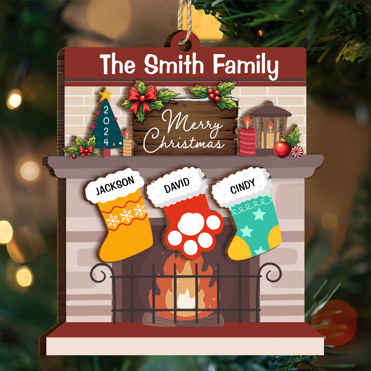 Merry Christmas Family Stockings - Personalized  Wooden Ornament