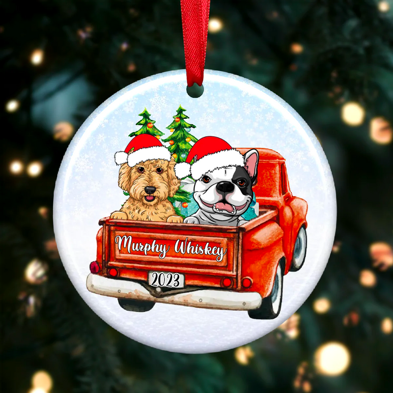 Dog Lovers - Christmas and Dogs, Personalized Circle Ornaments - Makezbright Gifts