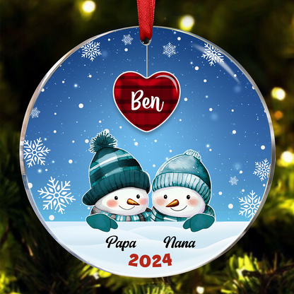 Papa Nana Snowman Christmas Grandparents - Personalized Circle Acrylic Ornament