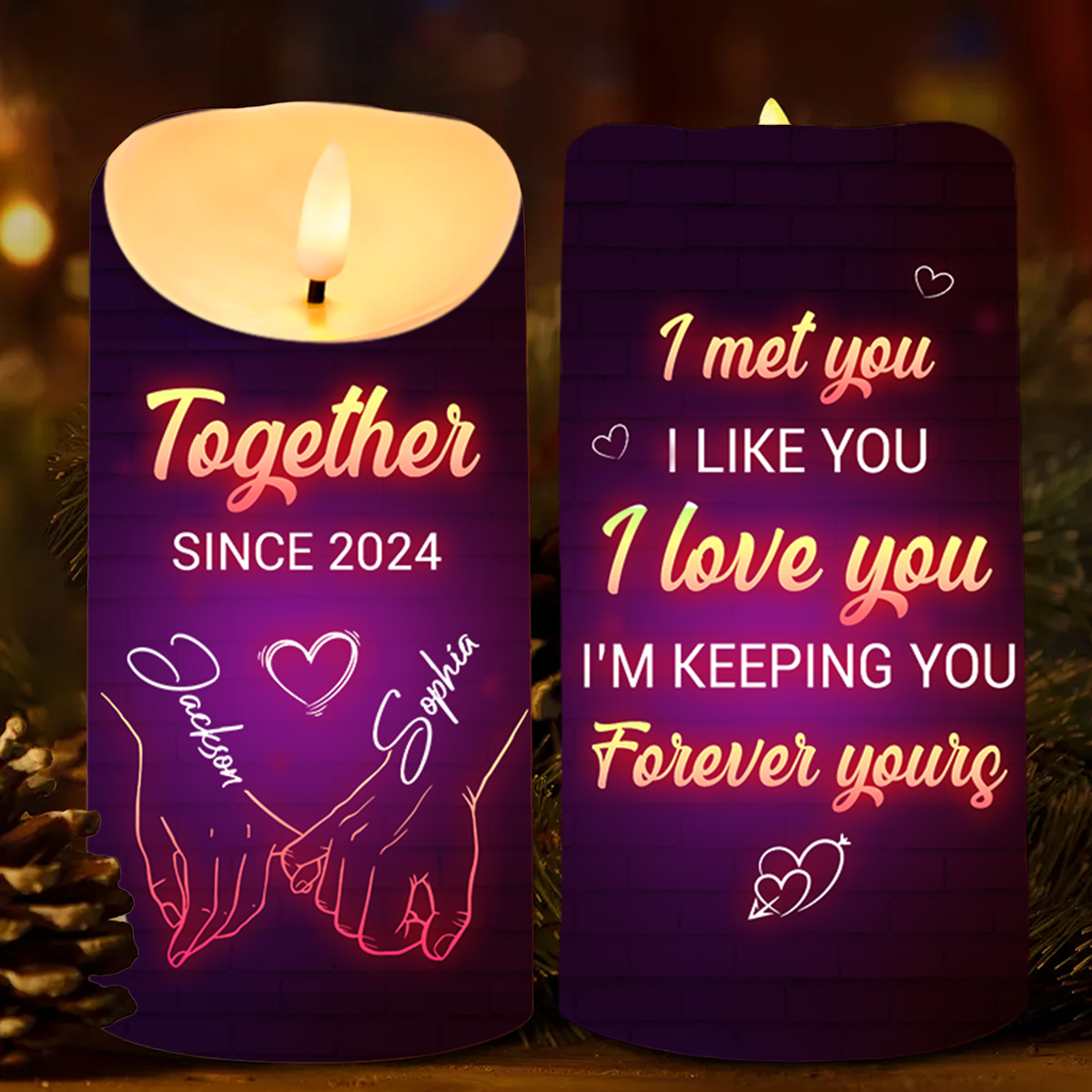 In Your Hand, I Found My Forever - Couple Personalized Custom LED Candle - Christmas Gift For Husband Wife, Anniversary