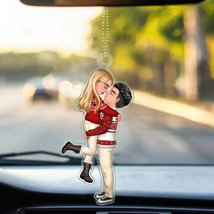 Chibi Couple Kissing - Anniversary Gift For Couples - Personalized Acrylic Car Hanger