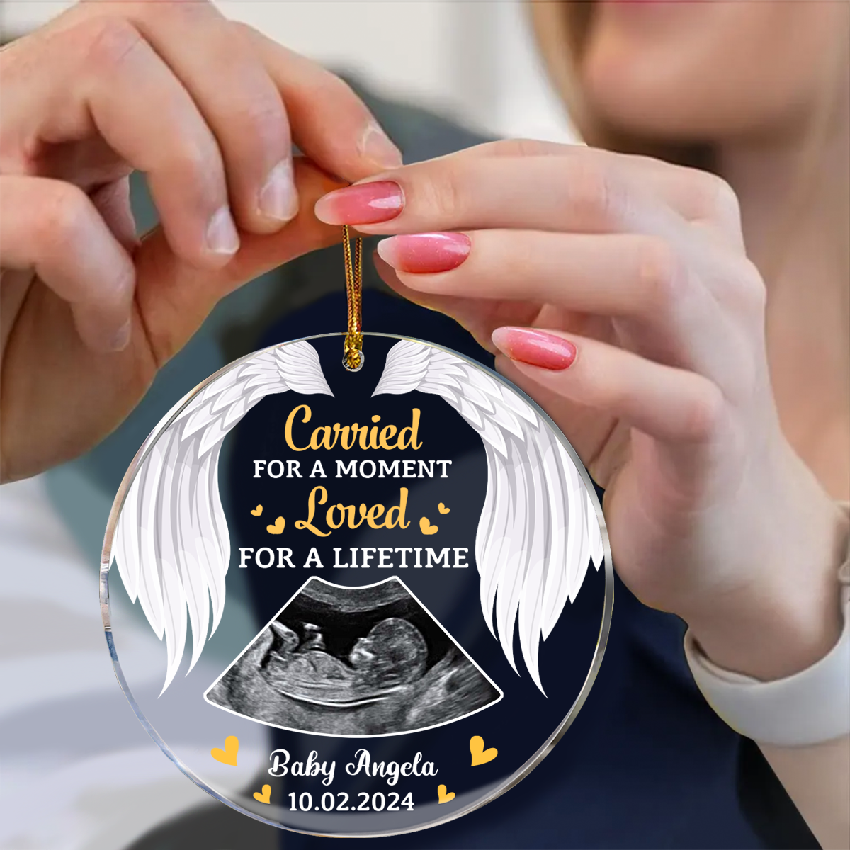 Custom Photo Memorial Carried For A Moment Loved For A Lifetime - Personalized Circle Ornament