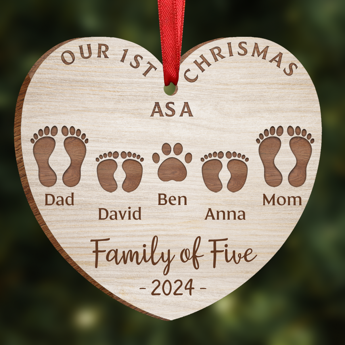 First Christmas As A Family Of Four Footprints - Personalized Custom Shaped Wooden Ornament