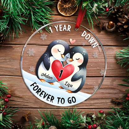 Forever To Go Penguin Couple - Personalized Circle Acrylic Ornament