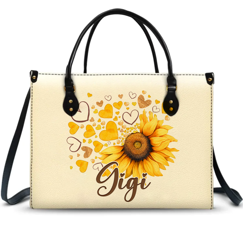 Family - Grandma Mom Kids Sunflower - Personalized Leather Bag
