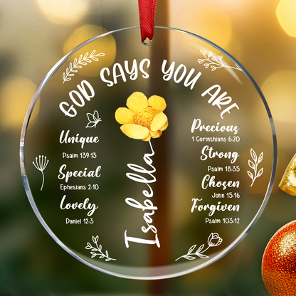 You Are Beautiful Like A Flower - Affirmation Personalized Custom Circle Acrylic Ornament - Christmas Gift For Yourself