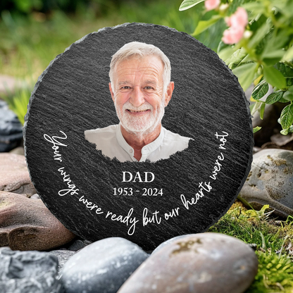 Custom Photo Memorial Your Wings Were Ready - Personalized Circle Memorial Garden Stone