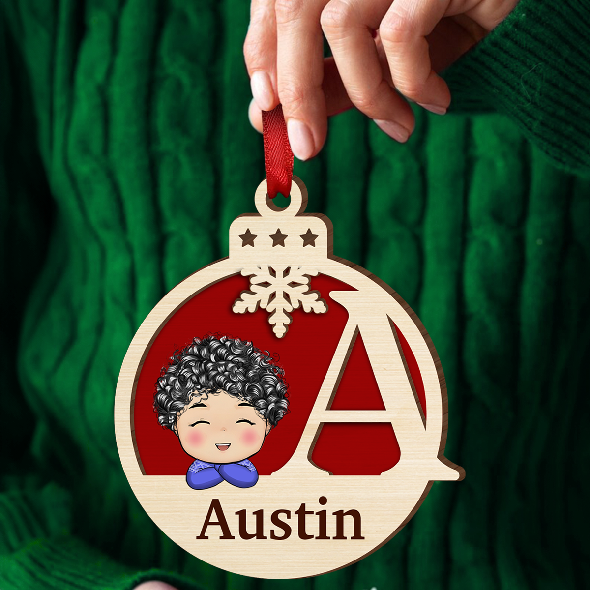 Christmas Kids Monogram - Personalized Wooden Ornament