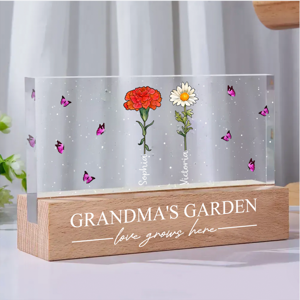 Grandma's Garden Birth Flowers - Personalized Rectangle LED Light