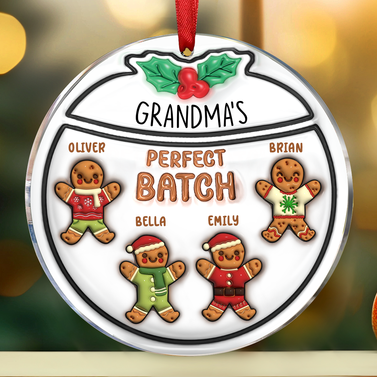 Gingerbread Cookies Grandma Grandpa Perfect Patch - 3D Inflated Effect Printed Personalized Circle Acrylic Ornament