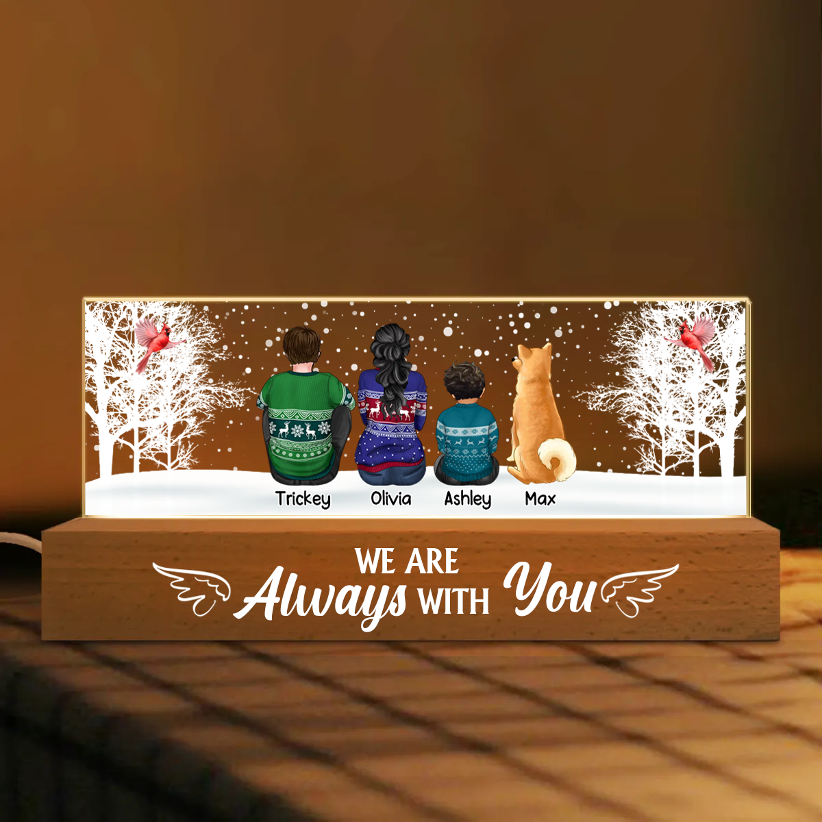 Always With You Snow Memorial Remembrance Sympathy Gift Personalized Acrylic Block LED Night Light