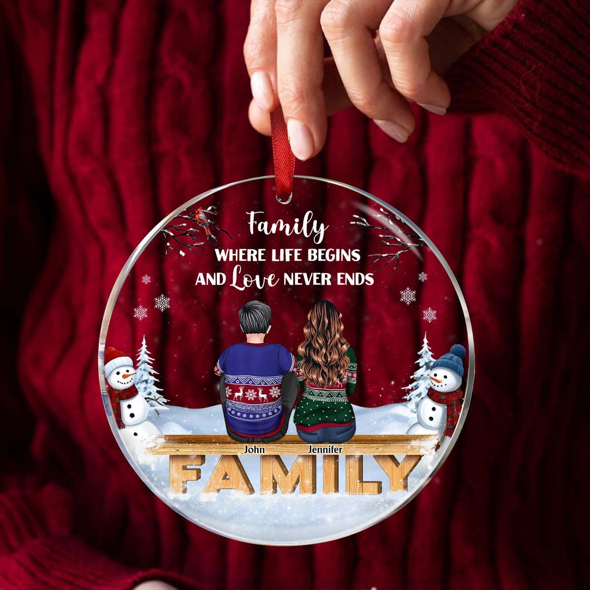 Family Where Begins And Love Never Ends Memorial - Personalized Circle Acrylic Ornament