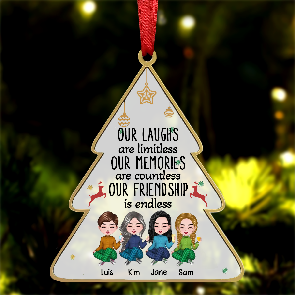 Not Just Friends, More Like A Small Gang - Personalized Custom Christmas Tree Shaped Acrylic Christmas Ornament