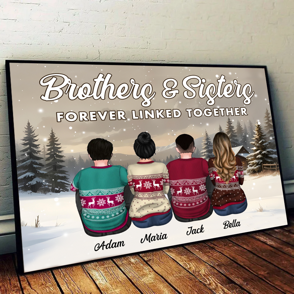 Brother Sisters Forever Linked Together Personalized Poster, Christmas Gift for Siblings