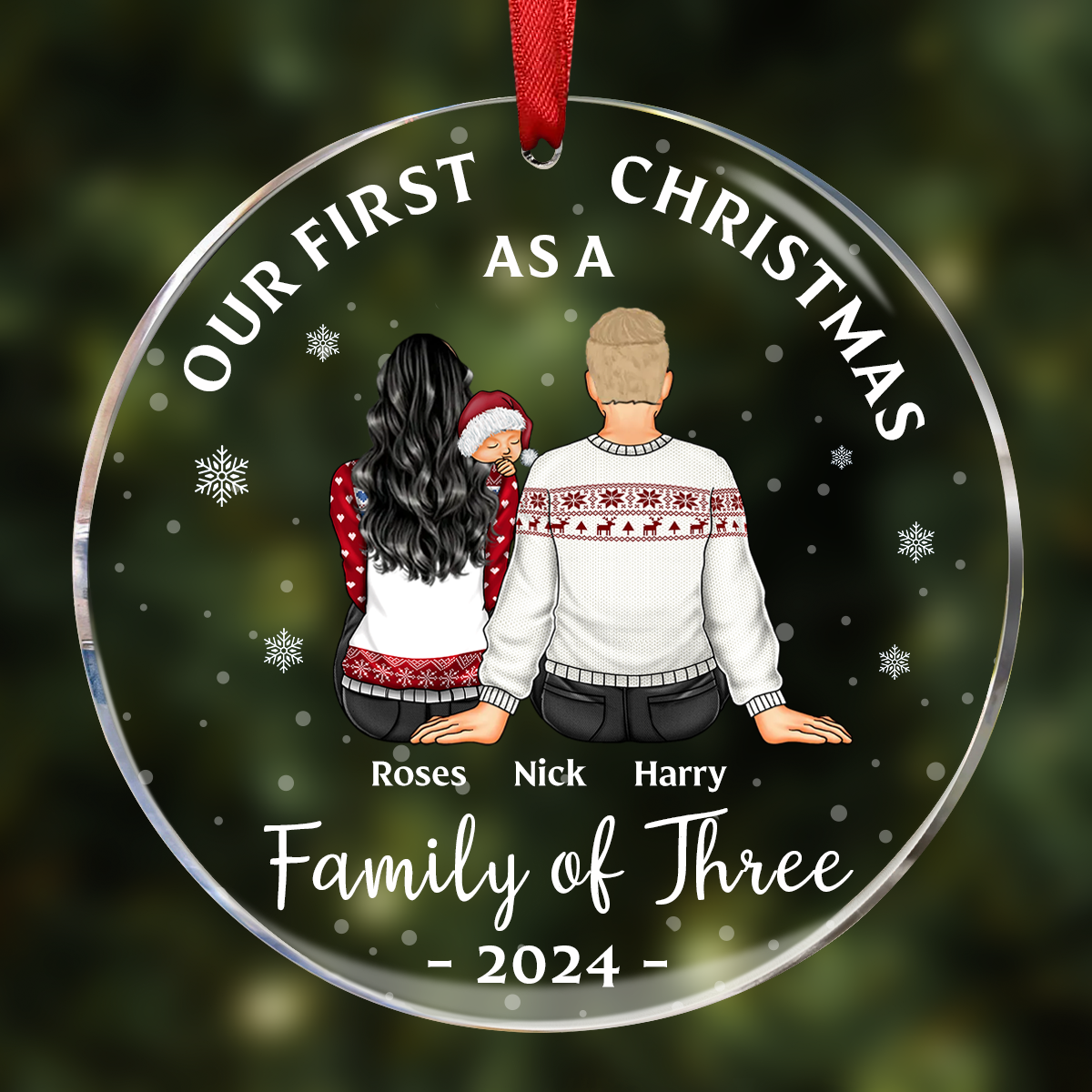 First Christmas As A Family Of Three New Parents - Personalized Circle  Ornament