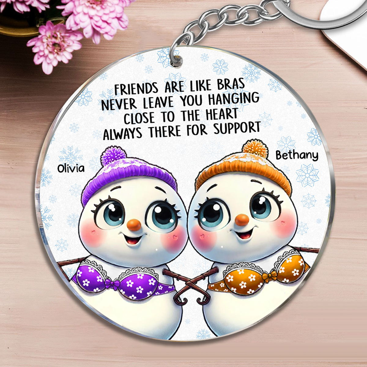 Personalized Snowman Friendship Christmas Keychain, Funny Gifts Christmas Keychain for Besties 2024