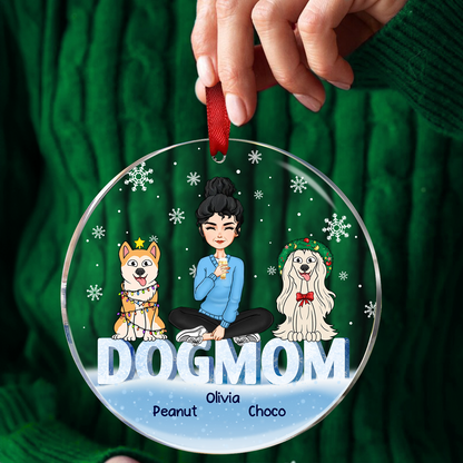 Christmas Dog Mom Cartoon Style - Personalized Circle Acrylic Ornament