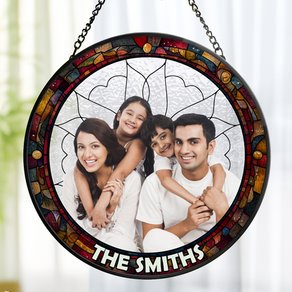 Custom Photo Family Dog Cat - Personalized Stained Glass Window Hanging Suncatcher