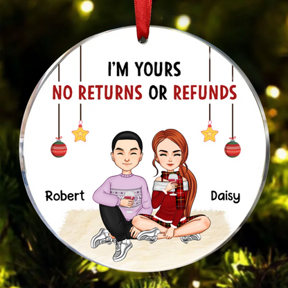 Doll Couple Sitting Christmas Gift For Him For Her Personalized Circle Ornament