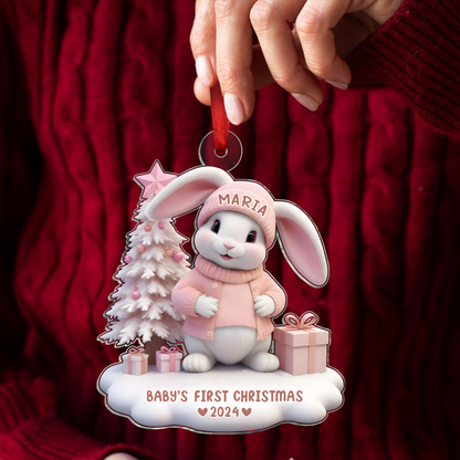 3D Effect Cute Bunny Baby's First Christmas Personalized Acrylic Ornament, Christmas Gift For Newborns, New Grandparents