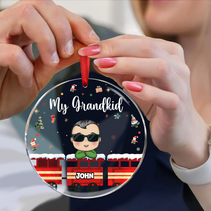 Christmas Train Chibi Grandkids 2024 - Personalized Circle Acrylic Ornament