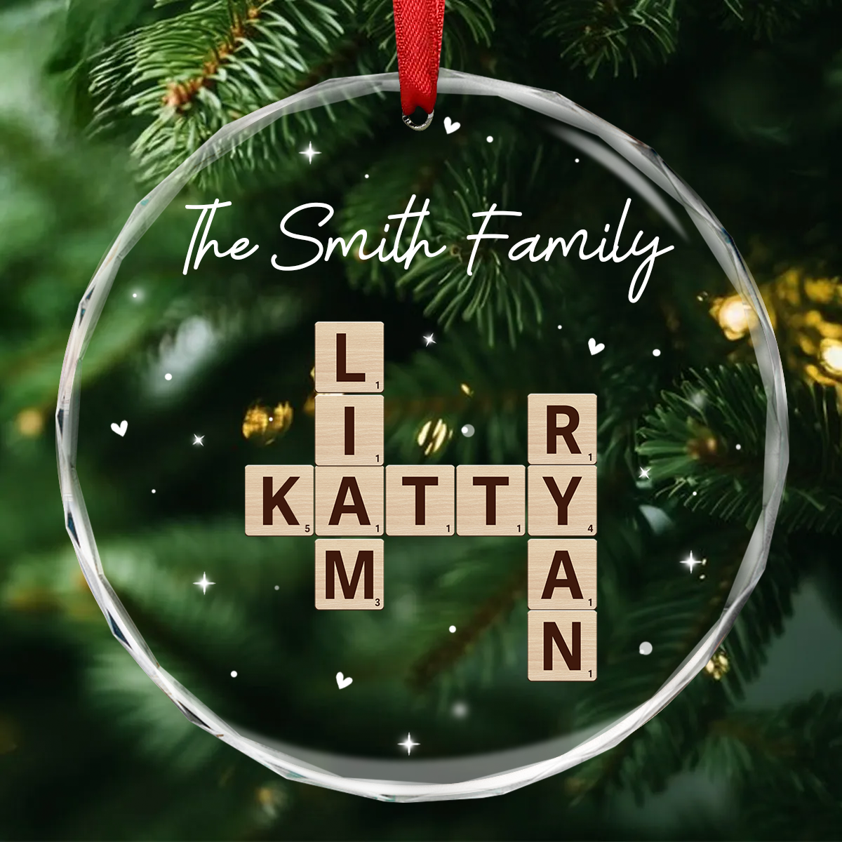 Custom Family Name Crossword Scrabble - Personalized Acrylic Ornament