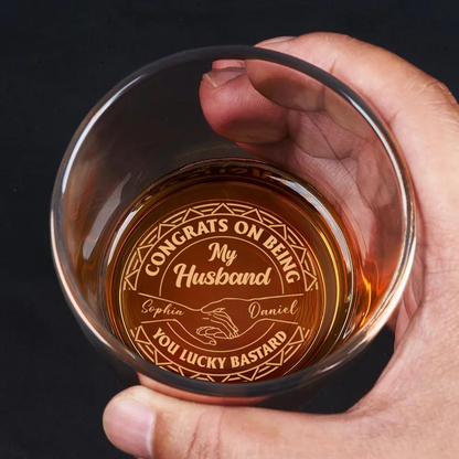 Couple Congrats On Being My Husband You Lucky Man - Personalized Engraved Whiskey Glass