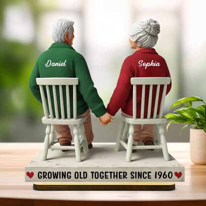 3D Effect Eternal Love Couple Growing Old Together Personalized Standing Wooden Plaque, Heartfelt Gift For Couple, For Him, For Her, Husband, Wife