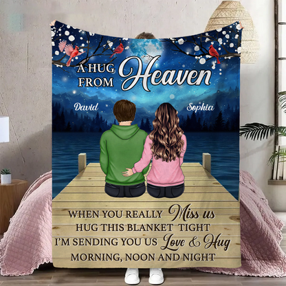 A Hug From Heaven When You Really Miss Me Memorial Back Sitting - Personalized Fleece Blanket, Sherpa Blanket