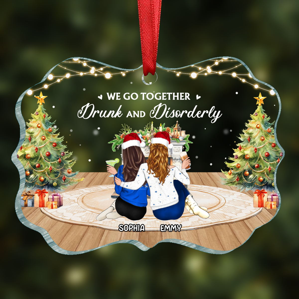 Here's To Another Year Of Bonding Over Alcohol Christmas Best Friends - Personalized Medallion Acrylic Ornament