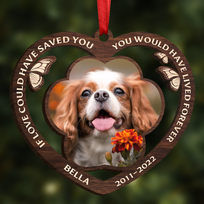 My Favorite Hello And My Hardest Goodbye - Personalized Custom Heart Shaped Wood Christmas Ornament - Upload Image, Memorial Gift, Sympathy Gift, Gift For Pet Lovers, Christmas Gift