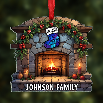 Christmas Stocking On Fireplace Family - Personalized Custom Shaped Acrylic Ornament