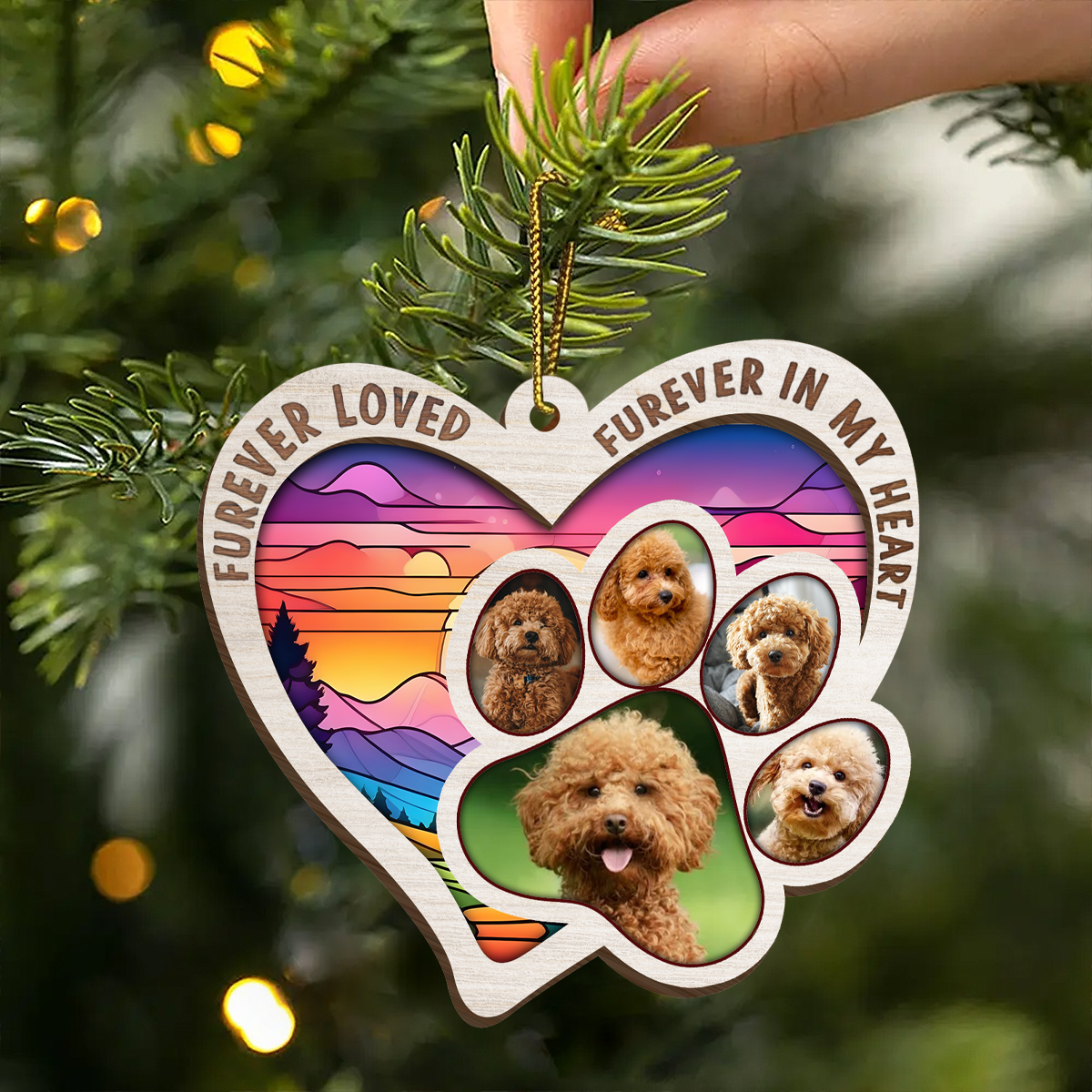 Custom Photo Furever Loved - Personalized Wooden Ornament