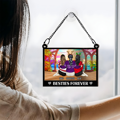 Besties Sisters Forever Landscape - Personalized Window Hanging Suncatcher Ornament