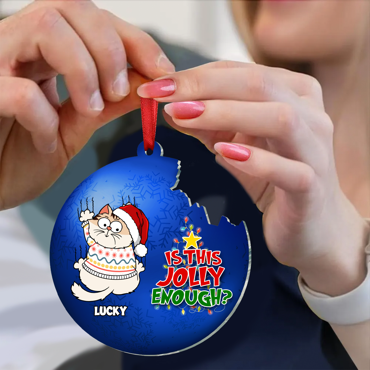 Is This Jolly Enough Funny Cartoon Cat - Personalized Custom Shaped Acrylic Ornament