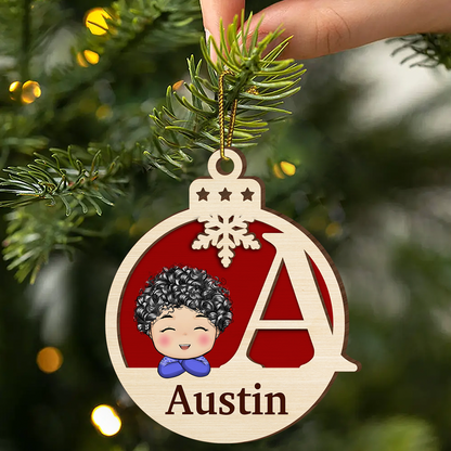 Christmas Kids Monogram - Personalized Wooden Ornament