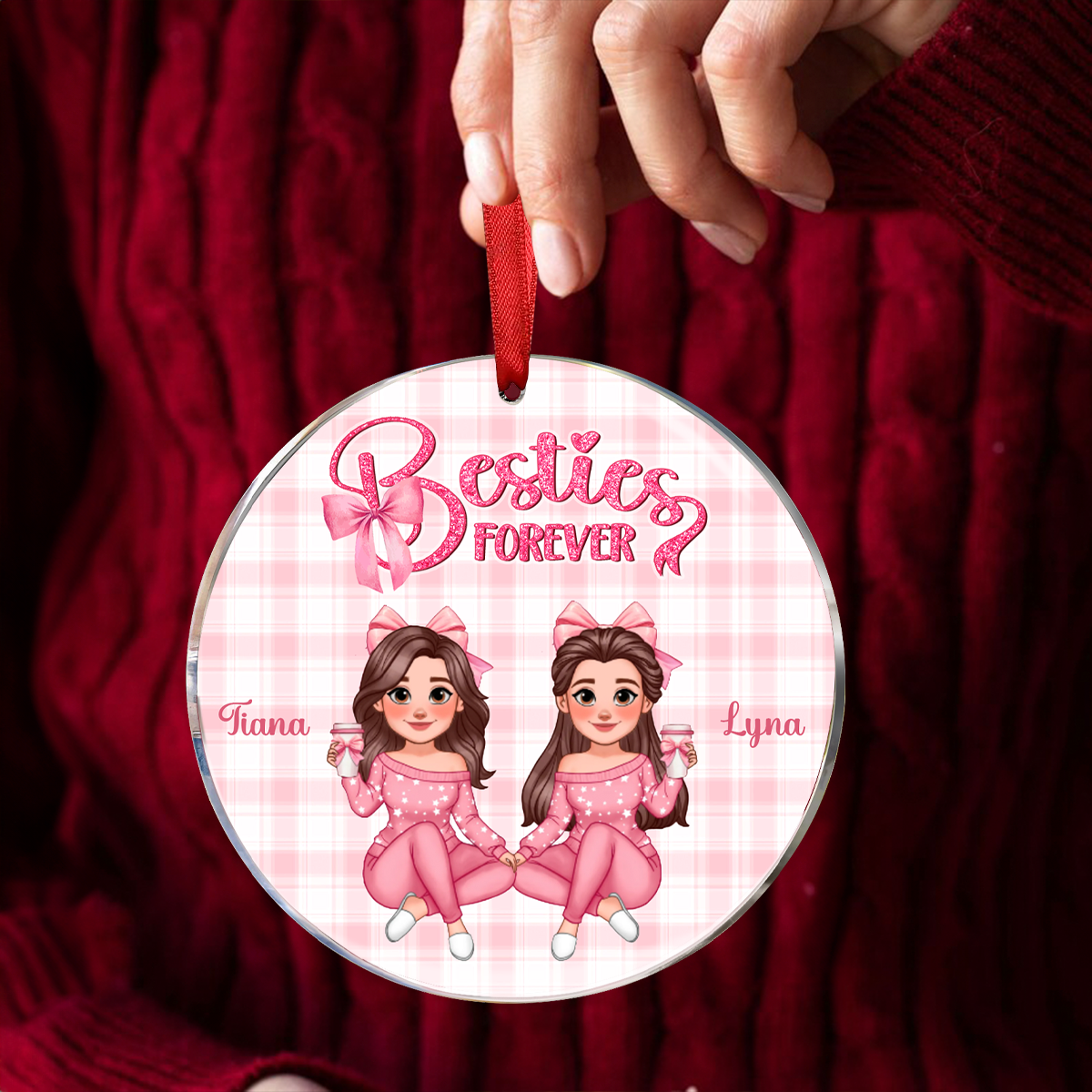 Coquette Besties Forever Christmas Personalized Acrylic Ornament